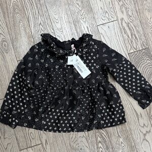 NWT Bonpoint Black Floral Long Sleeve 100% Silk Flavila Blouse